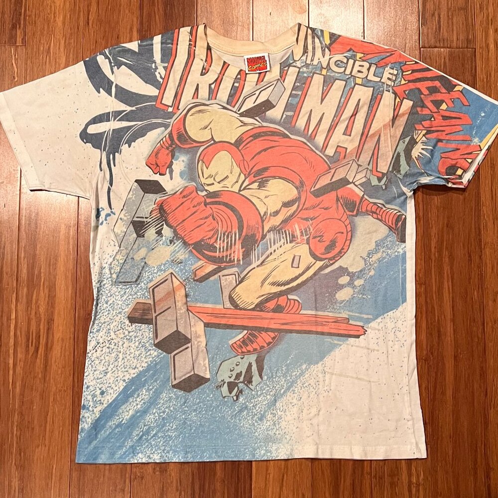 Vintage 90s Marvel Comics‎ Invincible Iron Man All Over Print T Shirt L